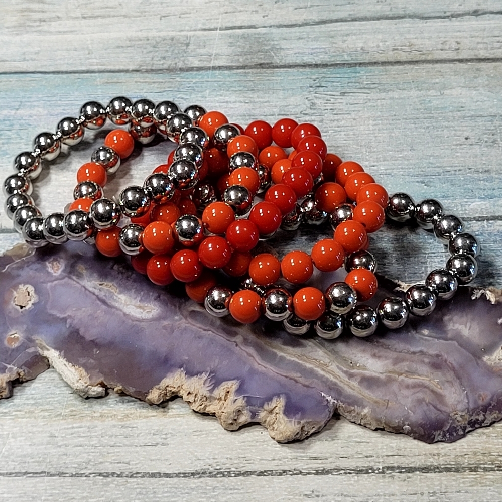 Orange and Silver Beaded Bracelet Set - Picture 4 of 5